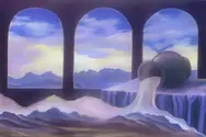 Paesaggio versato (dipinto di Tomaso Pirrigheddu) L'acqua che esce da un vaso forma montagne e vallate